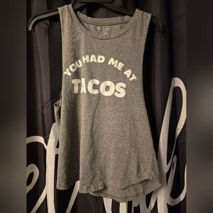 Gray Sleeveless Top with 'You Had Me At Tacos' Print